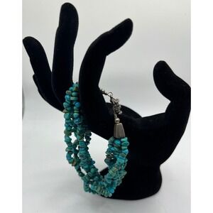 Turquoise Chip Stone 5 Strand Beaded Sterling Silver Bracelet‎ Jewelry